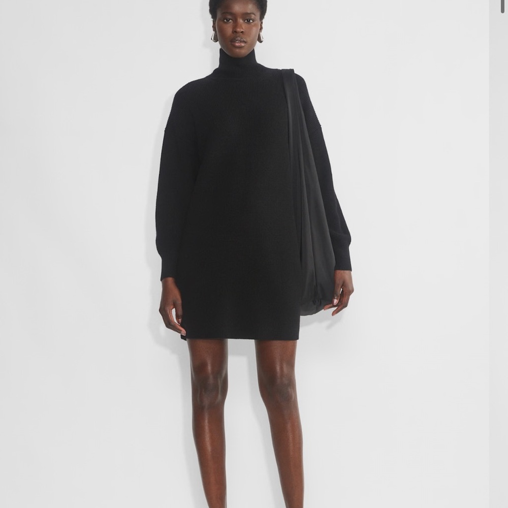 Babaton Maclean Merino Wool Black Turtleneck Sweater Dress